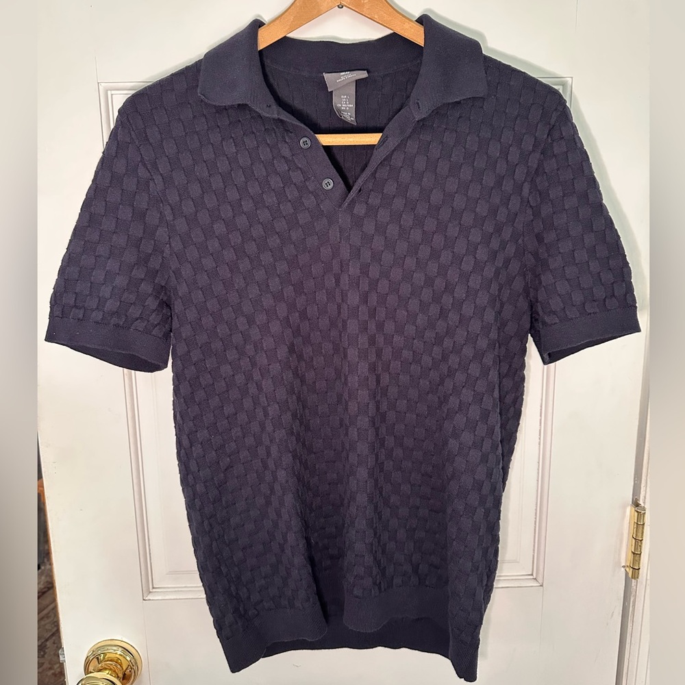 H&M Men’s Slim Fit Knit Sweater Polo Textured Shirt  Size L